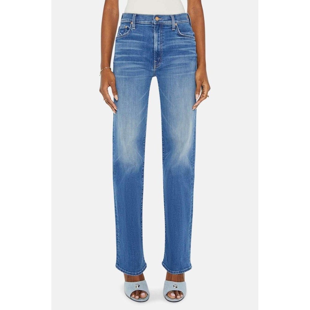 Mother The Rambler Zip Sneak Jeans 30 Lhasa Love High Rise Straight Stretch Blue